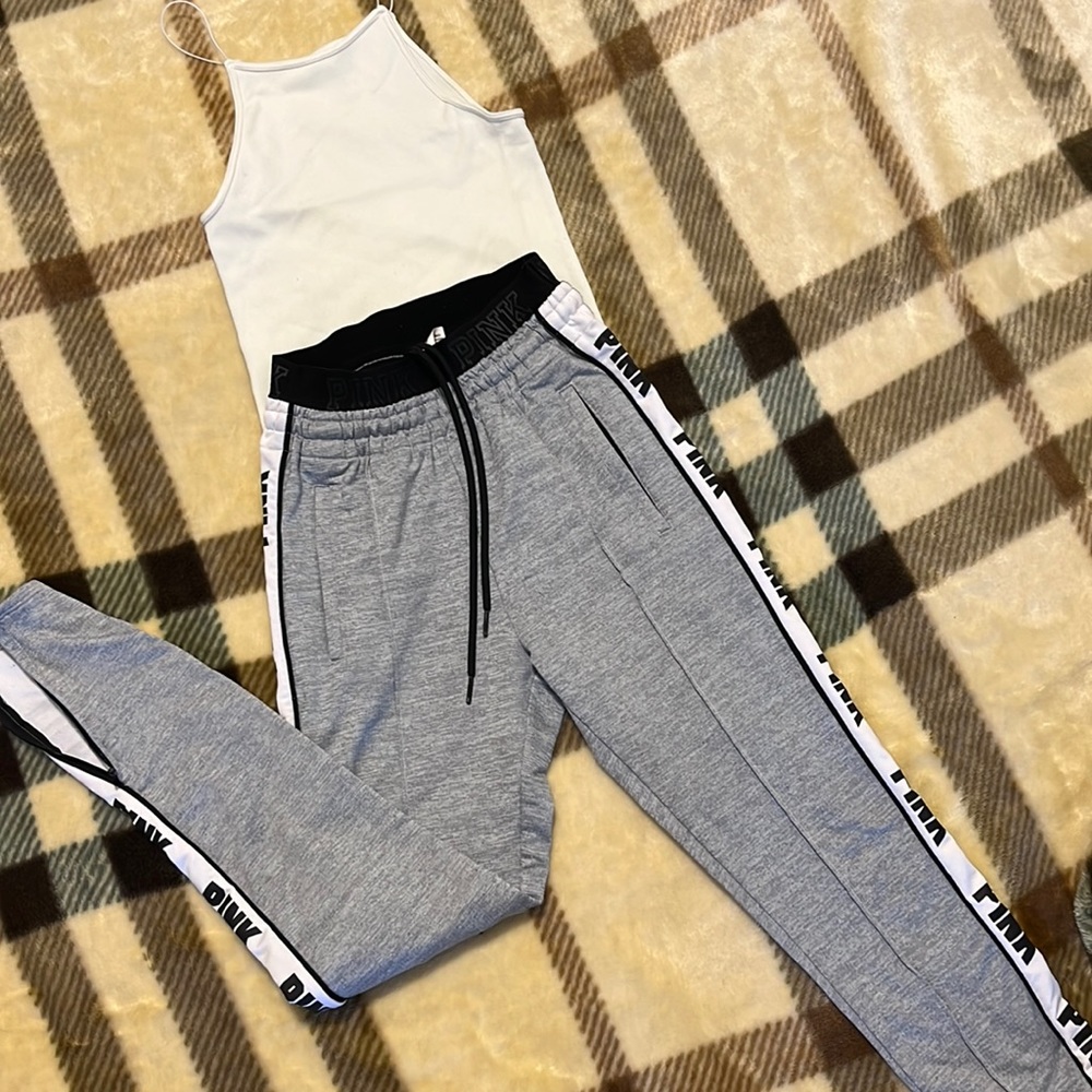 Victorias secrets, white and black jogging pants with white top